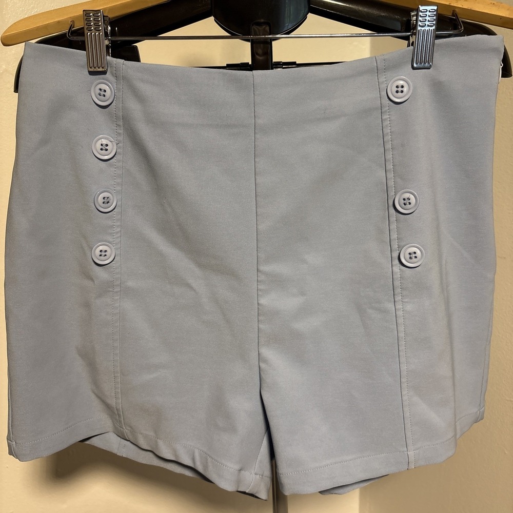 Belle Poque Powder Blue High Rise Shorts Stretch Women's XL Retro side zipper.